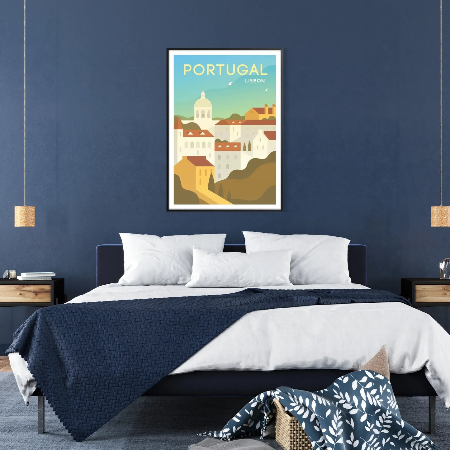 heart Lisbon stunning travel poster elegant shades gray blue wall art thoughtful gift piece touch wanderlust room sizes A4 cm A0
