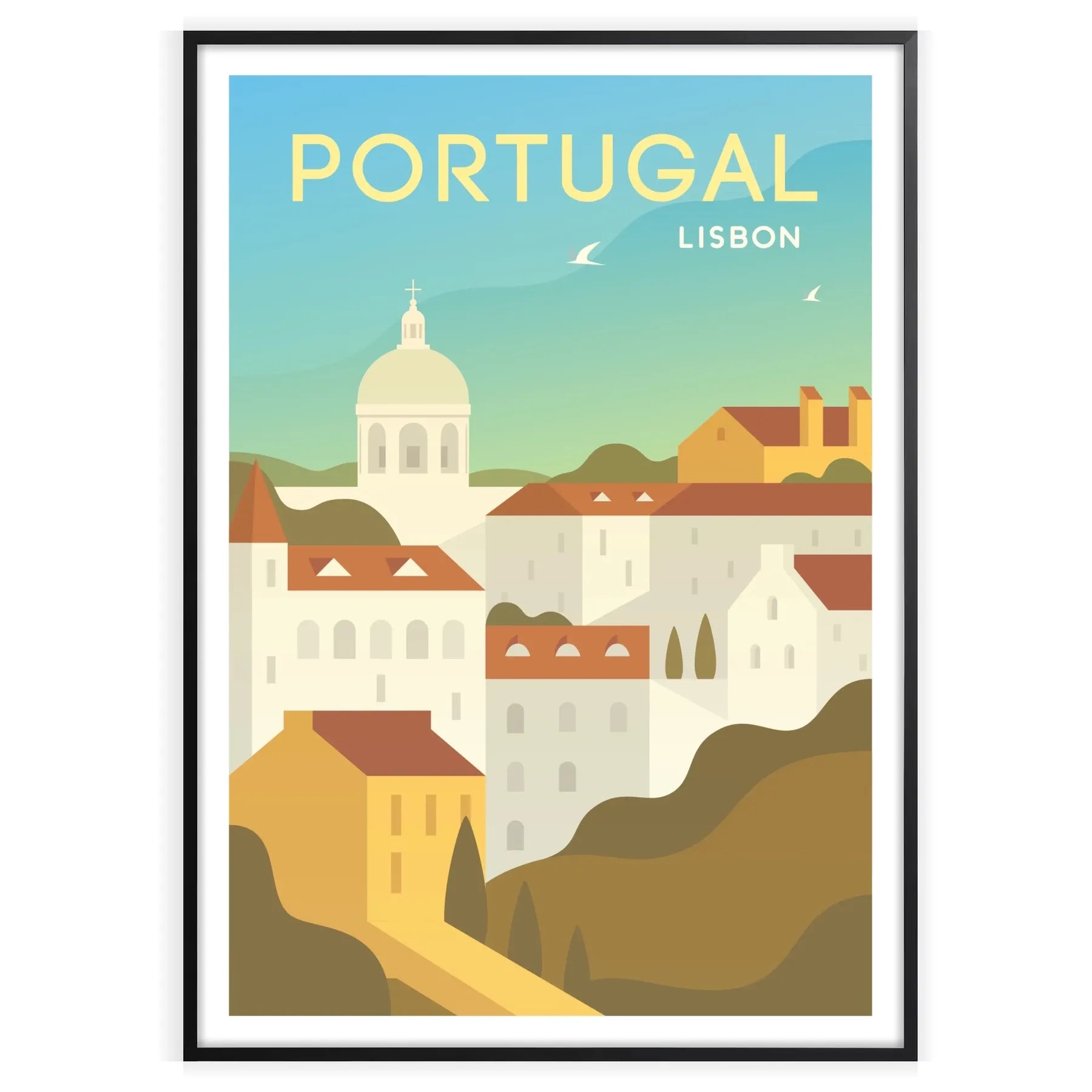 heart Lisbon stunning travel poster elegant shades gray blue wall art thoughtful gift piece touch wanderlust room sizes A4 cm A0