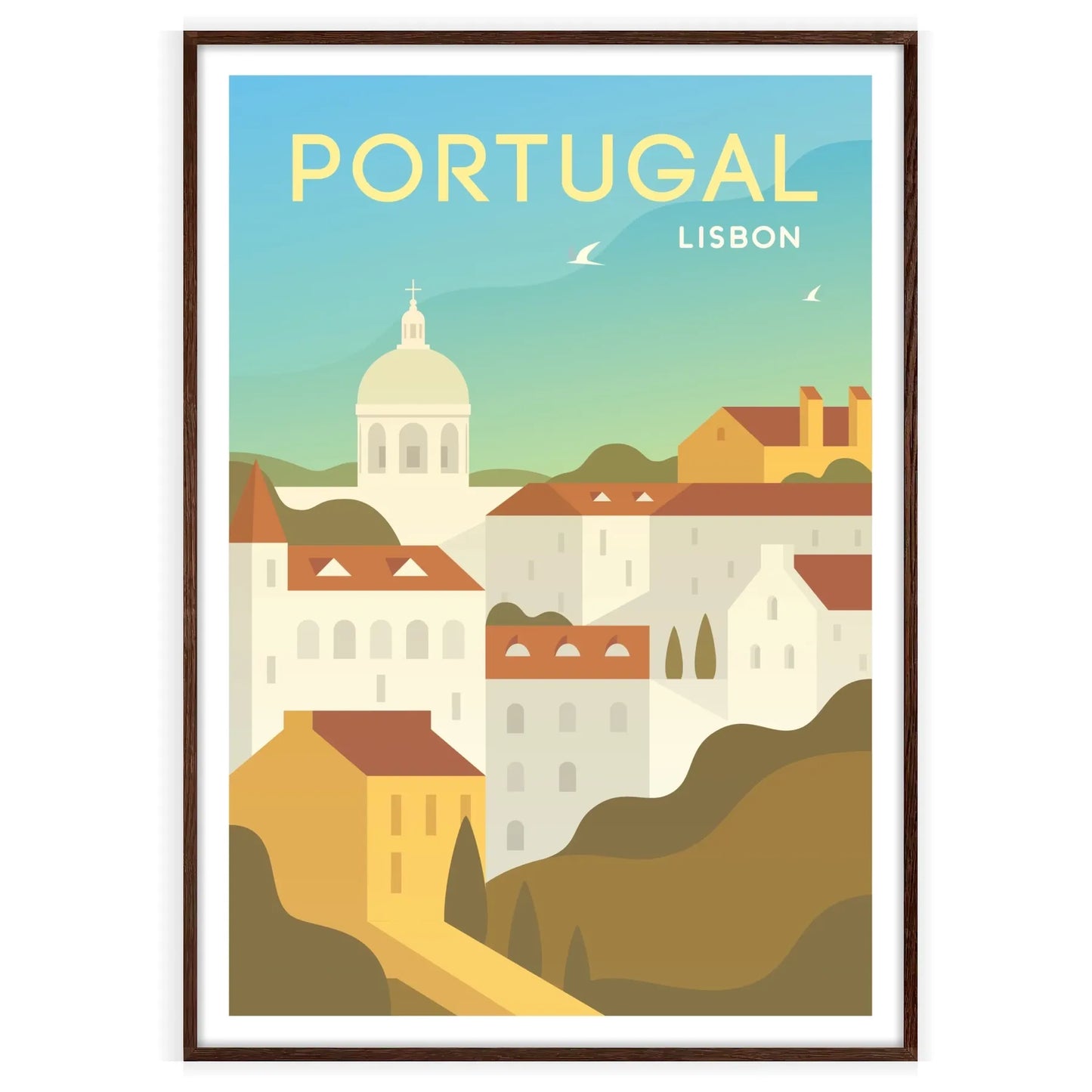 heart Lisbon stunning travel poster elegant shades gray blue wall art thoughtful gift piece touch wanderlust room sizes A4 cm A0