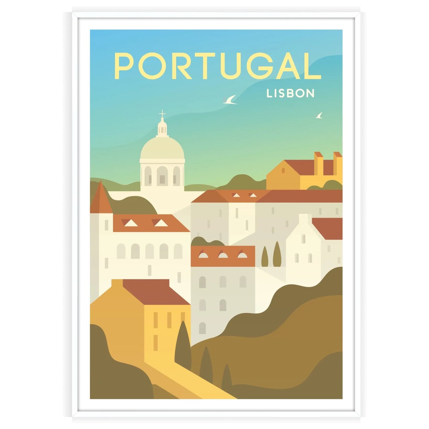 heart Lisbon stunning travel poster elegant shades gray blue wall art thoughtful gift piece touch wanderlust room sizes A4 cm A0