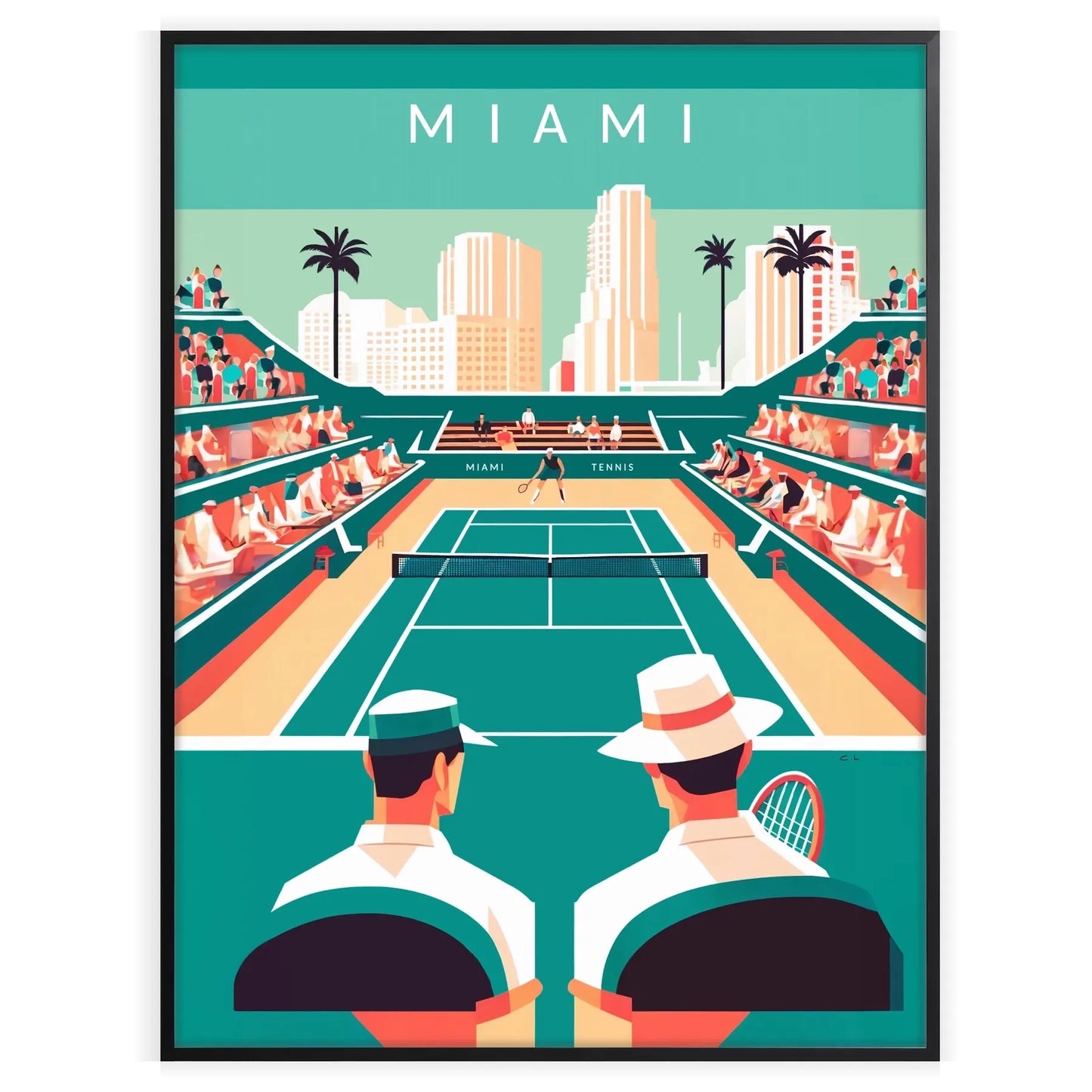 Vintage Miami tennis poster in an Art Deco style for all Grand Slam fans