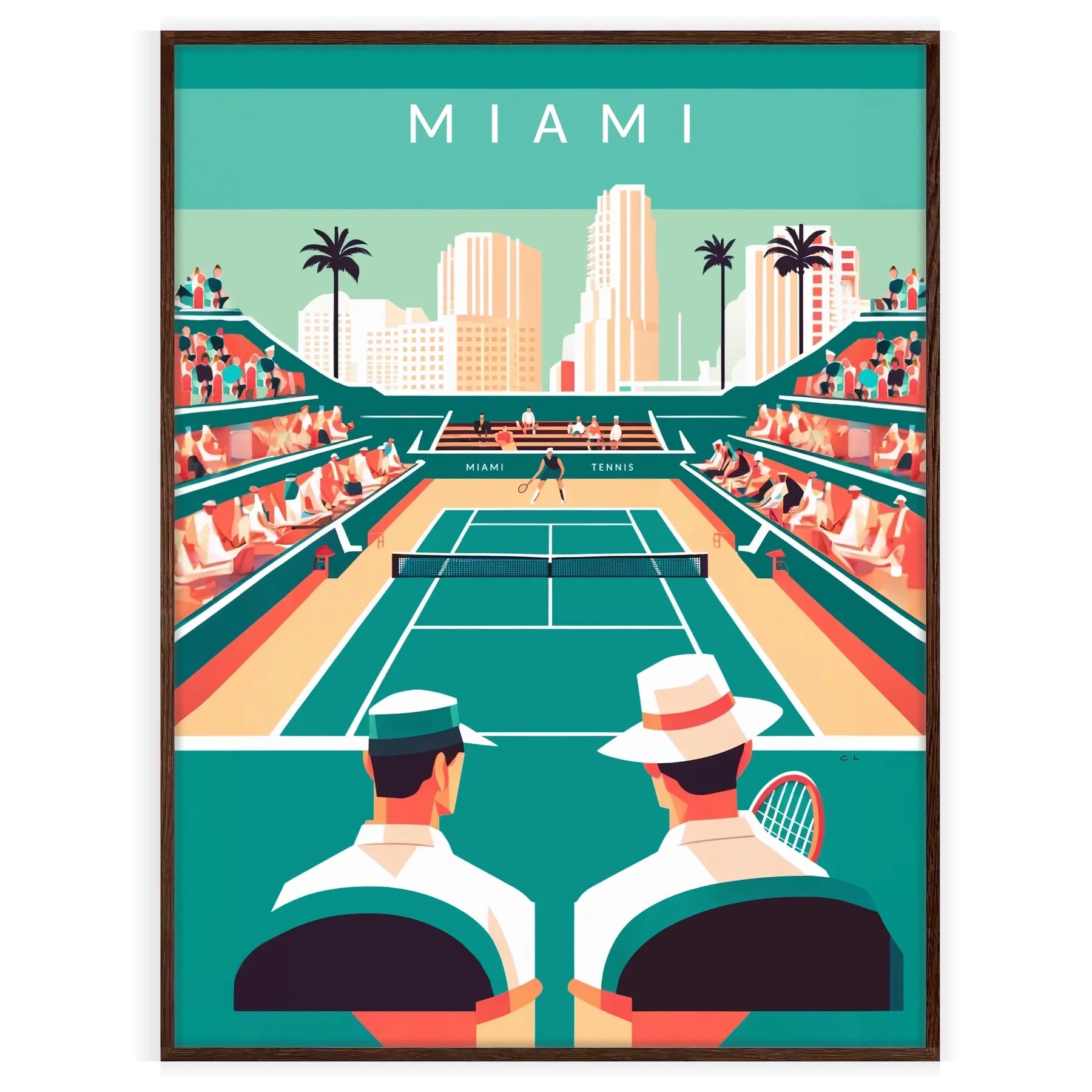 Retro Miami tennis print celebrating iconic Grand Slam tournaments worldwide elegant living room interior framed print