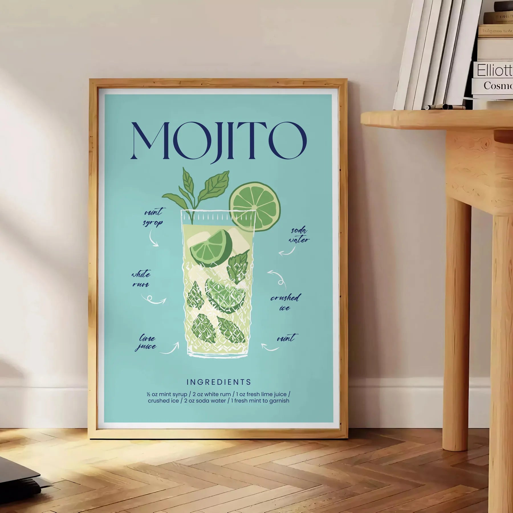 space Mojito Cocktail Art Poster vibrant green blue hues kitchens bars lounges stunning wall delightful gift various dimensions A4 cm A0 decor stylish print