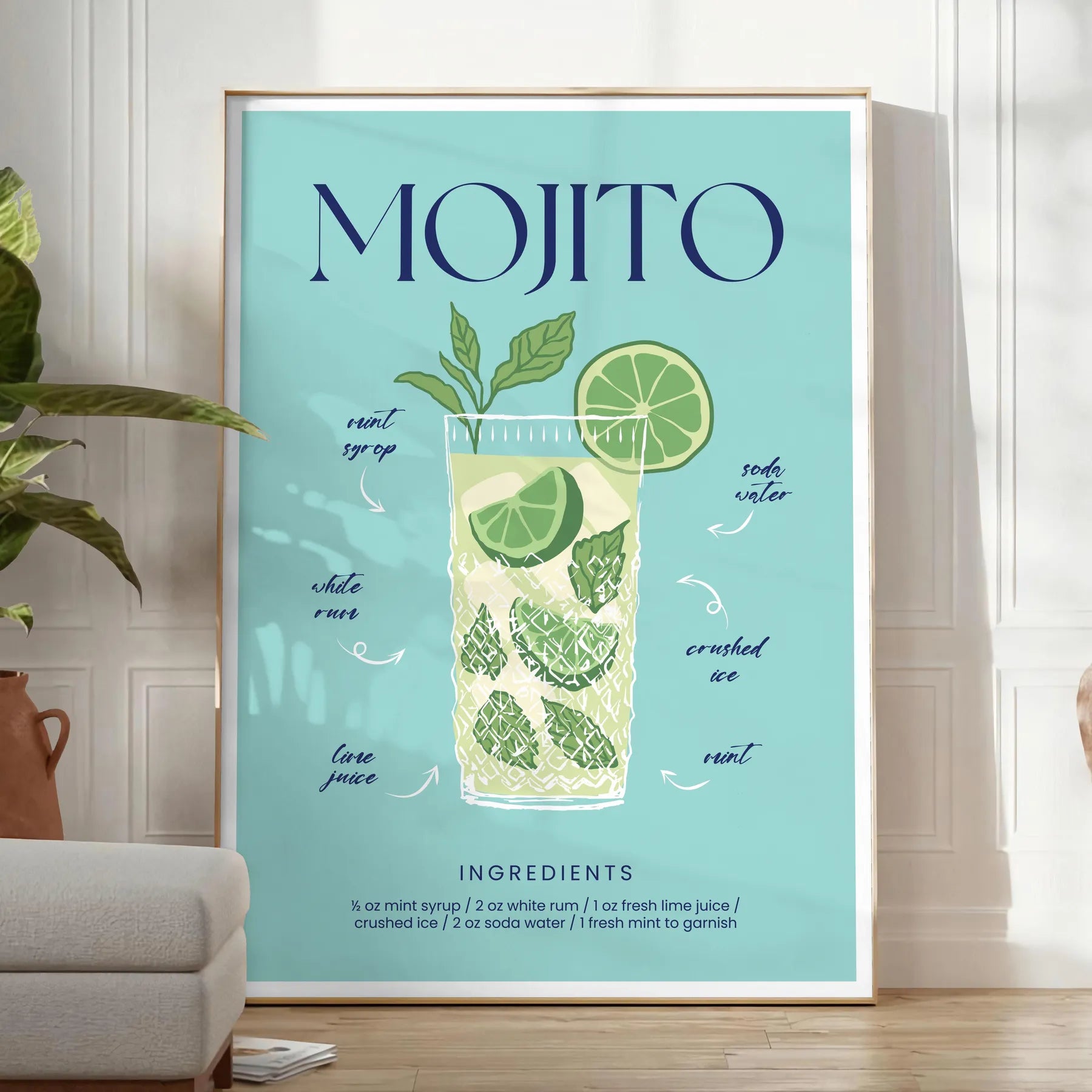 space Mojito Cocktail Art Poster vibrant green blue hues kitchens bars lounges stunning wall delightful gift various dimensions A4 cm A0 decor stylish print