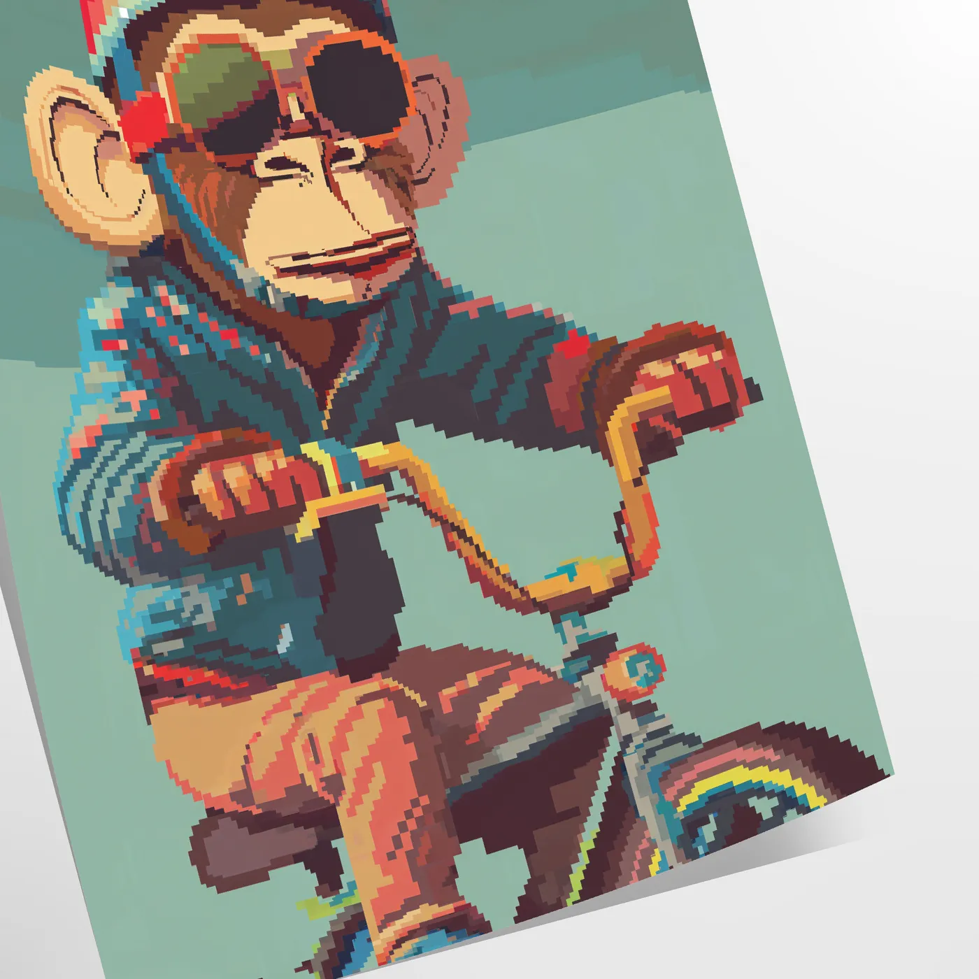 space captivating Monkey Bike Animal Poster sleek gray vibrant green colors wall art unique gift eye print playful twist room versatile sizes A4 cm A0