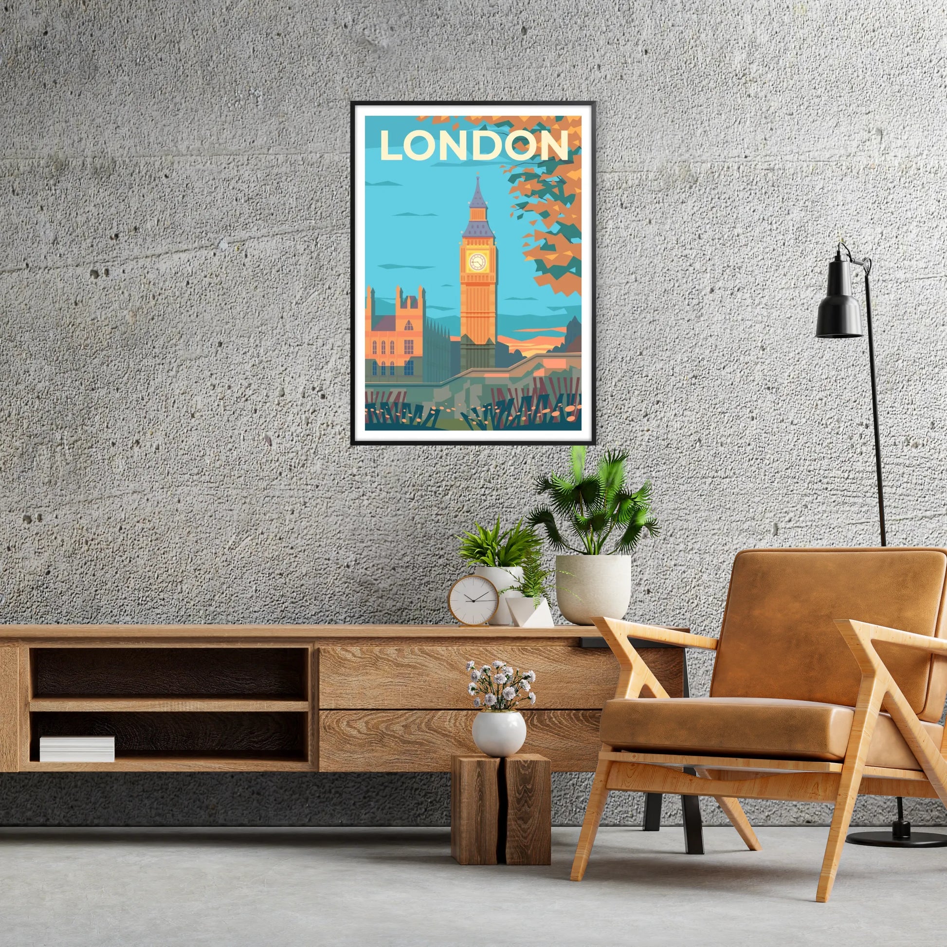 charm London stunning travel poster elegant brown gray tones exquisite artwork perfect wall art gift enthusiast space sizes A4 A0 decor