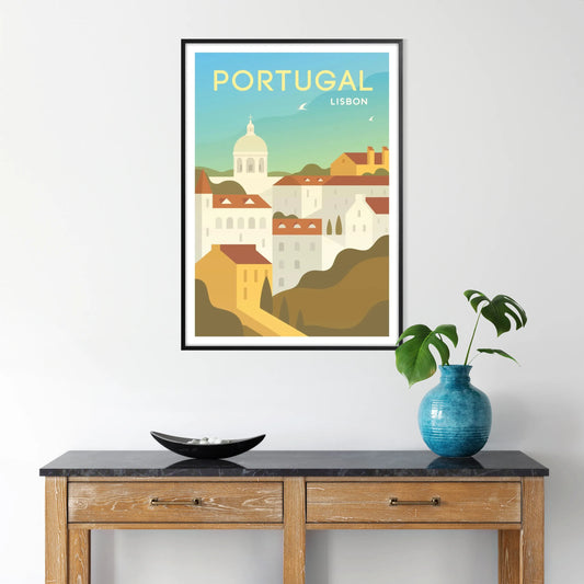 heart Lisbon stunning travel poster elegant shades gray blue wall art thoughtful gift piece touch wanderlust room sizes A4 cm A0