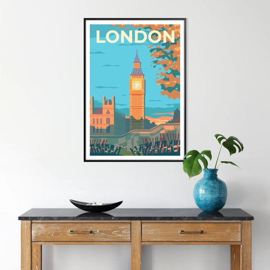 charm London stunning travel poster elegant brown gray tones exquisite artwork perfect wall art gift enthusiast space sizes A4 A0 decor